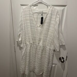 TALB White Textured V-Neck Dress